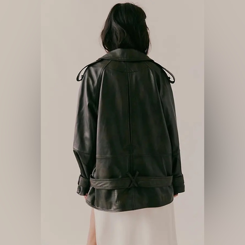 Free People We The Free Dark And Stormy Leather Trench Black - Picture 3 of 7
